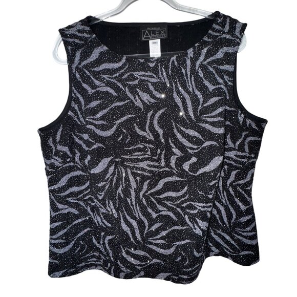Alex Evenings Plus Size 2X Sleeveless Top Black & Silver Zebra Print Formal Glam - Picture 1 of 7